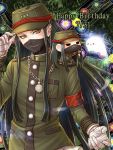  1boy androgynous armband bandaged_hands bandages character_doll danganronpa doll_on_shoulder ghost green_background green_eyes green_hair green_jacket happy_birthday jacket jewelry long_sleeves looking_at_viewer mask military_jacket necklace new_danganronpa_v3 shinguuji_korekiyo solo upper_body yumaru_(marumarumaru) zipper 