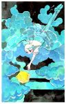  1girl artist_name cloud crater maruti_bitamin original reaching shirt shoes short_hair short_sleeves solo traditional_media watercolor_(medium) white_hair white_shirt 