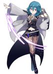  1girl ararecoa armor blue_eyes blue_hair breasts byleth cape fire_emblem fire_emblem:_fuukasetsugetsu hair_ornament highres long_hair looking_at_viewer nintendo simple_background solo white_background 