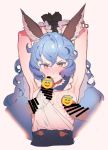  1girl amanekuu animal_ears armpits arms_up bar_censor black_gloves blue_hair blush bound bound_wrists breasts brown_gloves bunny_ears censored crying crying_with_eyes_open cum cum_on_body cum_on_breasts cum_on_upper_body emoji_censor erune ferry_(granblue_fantasy) gloves granblue_fantasy highres penis penis_on_face penis_under_clothes sideboob small_breasts tears wavy_hair 