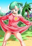  1girl bare_legs breasts bulma curvy dragon_ball eyebrows_visible_through_hair female grass happy highres large_breasts legs long_hair looking_at_viewer monochrome neck shiny shiny_skin side_ponytail smile solo toriyama_akira_(style) young_jijii 