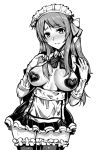  1girl absurdres blush breasts erect_nipples eyebrows_visible_through_hair gggg gloves greyscale heart_pasties highres long_hair looking_at_viewer maid_headdress minamoto_sakura monochrome parted_lips pasties simple_background solo sweatdrop thighhighs white_background zombie_land_saga 