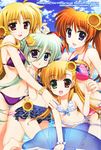  absurdres bikini einhart_stratos family fate_testarossa fujima_takuya heterochromia highres lyrical_nanoha mahou_shoujo_lyrical_nanoha_vivid multiple_girls official_art scan striped striped_bikini striped_swimsuit swimsuit takamachi_nanoha vivio 