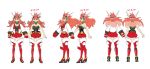  1girl amou_kanade bare_shoulders bell boots breasts character_sheet christmas cleavage commentary_request from_behind full_body gloves headgear high_heel_boots high_heels large_breasts long_hair official_art profile red_eyes red_gloves red_hair red_legwear senki_zesshou_symphogear senki_zesshou_symphogear_xd_unlimited simple_background sleeveless solo thigh_boots thighhighs translation_request white_background 