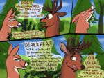  2019 berry buck cervid comic diarrhea diarrhetical_doe doe eating feces female food fruit green_eyes hi_res hunter_and_deers male mammal plant swallowing xyi 