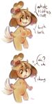  2019 animal_crossing anthro blush breast_reduction breasts canid canine canis domestic_dog female flat_chested fur hair hi_res isabelle_(animal_crossing) mammal nintendo nude open_mouth panken pussy shih_tzu simple_background smile solo thick_thighs toy_dog video_games yellow_fur 