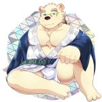  1:1 2019 5keys_x86 anthro belly blue_eyes bulge clothing eyewear fundoshi fur glasses hi_res humanoid_hands japanese_clothing leib_(tas) male mammal moobs overweight overweight_male polar_bear robe sitting solo tokyo_afterschool_summoners underwear ursid ursine video_games white_fur 