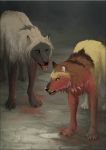  2019 amber_eyes black_lips black_nose canid canine canis digital_media_(artwork) duo feral fur mammal oneminutesketch open_mouth red_fur standing tan_fur teeth tongue wolf yellow_fur 