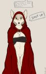  absurd_res anthro breasts canid canine canis chest_tuft clothed clothing clovis_(twokinds) crossed_arms crossgender dialogue digital_media_(artwork) english_text female fox fur hair hi_res hybrid keidran looking_at_viewer mammal navel norumgt notched_ear partially_clothed pussy red_eyes robe simple_background sketch solo standing text tuft twokinds webcomic white_fur white_hair wolf yellow_sclera 