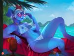  4:3 bikini blizzard_entertainment blue_skin breasts clothing draenei female horn humanoid kate_starling looking_at_viewer nipples not_furry solo swimwear translucent translucent_clothing video_games warcraft 