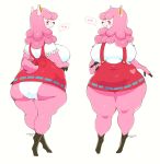  &lt;3 alpaca animal_crossing anthro belly big_breasts big_butt blush blush_stickers breasts butt camelid cherrikissu clothing curvaceous eyelashes eyes_closed female front_view fur hair hi_res looking_back mammal nintendo panties pink_fur pink_hair rear_view reese_(animal_crossing) shirt simple_background slightly_chubby smile suspenders thick_thighs topwear underwear video_games voluptuous white_background 