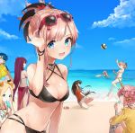  1boy 6+girls abigail_williams_(fate/grand_order) ahoge ass beach bikini black_bikini black_bow black_hair blonde_hair blue_eyes blue_hair blush bow breasts buster_shirt cleavage closed_eyes commentary_request crab dolphin earrings eating eyewear_on_head fang fate/grand_order fate_(series) flower food frankenstein&#039;s_monster_(fate) frankenstein&#039;s_monster_(swimsuit_saber)_(fate) frilled_bikini frills front-tie_bikini front-tie_top hair_bow hair_flower hair_ornament hawaiian_shirt highres jeanne_d&#039;arc_(fate)_(all) jeanne_d&#039;arc_(swimsuit_archer) jewelry lancer large_breasts long_hair medium_breasts miyamoto_musashi_(fate/grand_order) multi-strapped_bikini multiple_girls navel necklace oda_nobunaga_(fate) oda_nobunaga_(swimsuit_berserker)_(fate) okita_souji_(fate) okita_souji_(fate)_(all) onnanokofish pink_hair ponytail popsicle sarong scathach_(fate)_(all) scathach_(swimsuit_assassin)_(fate) shirt short_hair short_twintails side-tie_bikini sunglasses sweatdrop swimsuit twintails volleyball water 