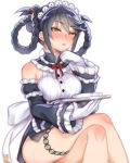  1girl alternate_costume alternate_hairstyle back_bow bare_legs black_hair blush bow crossed_legs enmaided folks_(nabokof) frills gloves hair_rings hairband invisible_chair looking_at_viewer maid short_hair simple_background sitting solo tales_of_(series) tales_of_berseria thighlet velvet_crowe white_background white_bow white_gloves yellow_eyes 