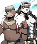  abs anthro bandanna bearlovestiger13 biceps brown_fur canid canine canis clothed clothing duo fur horkeukamui kimun_kamui loincloth male mammal multicolored_fur muscular muscular_male navel nipples pecs pendant slightly_chubby tan_fur tokyo_afterschool_summoners topwear two_tone_fur ursid video_games white_fur wolf 