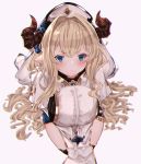  &gt;:( 1girl bangs blonde_hair blue_eyes blurry blush breasts cleavage commentary_request depth_of_field draph eyebrows_visible_through_hair eyes granblue_fantasy hair_between_eyes hair_over_shoulder highres large_breasts long_hair long_sleeves looking_at_viewer pelvic_curtain pointy_ears puffy_long_sleeves puffy_sleeves rastina rice_tea serious sidelocks thighs v-shaped_eyebrows v_arms veil very_long_hair wavy_hair white_background 