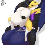  1:1 2019 3_toes angrypotato96 anthro balls big_balls big_breasts big_penis black_sclera blue_eyes blue_penis breasts canid canine claws cum cum_inflation digimon digimon_(species) digital_media_(artwork) dragon duo erection female fox fur hi_res huge_balls huge_breasts hyper hyper_balls inflation looking_pleasured makeup male male/female mammal muscular nipples open_mouth penis renamon sex simple_background thick_thighs toes video_games yellow_fur 