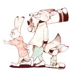 2016 anthro canid canine clothed clothing disney female fennec finnick fox fur judy_hopps lagomorph leporid male mammal necktie nick_wilde rabbit simple_background white_background zootopia めーこ 