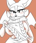  anthro areola areola_slip black_lips chiropteran clothing eyelashes female front_view half-closed_eyes hi_res krazyelf mammal monochrome rouge_the_bat simple_background solo sonic_(series) sweater tan_background topwear virgin_killer_sweater 