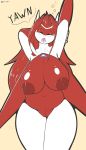 absurd_res anthro anthrofied big_breasts breasts eyes_closed fan_character female hair hi_res latias legendary_pok&eacute;mon lewdtias nintendo nipples nude open_mouth pok&eacute;mon pok&eacute;mon_(species) pok&eacute;morph pussy quin-nsfw red_hair simple_background solo stretching tongue video_games yawn 