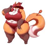  anthro big_breasts breasts canid canine clothed clothing female fox hat headgear headwear hi_res huge_breasts looking_at_viewer makeup mammal msvondran obese obese_female overweight overweight_female simple_background smile solo standing 