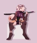  anthro canid canine clothed clothing eyelashes eyewear female goggles hi_res katana looking_at_viewer mammal megumigoo melee_weapon simple_background solo sword weapon 