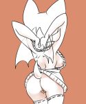  anthro areola areola_slip butt cheek_tuft chiropteran clothing female hands_behind_head hi_res krazyelf legwear mammal nipples pussy raised_tail rear_view rouge_the_bat solo sonic_(series) standing thigh_highs tuft wings 