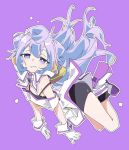  1boy bike_shorts blue_eyes blue_hair closed_mouth eyebrows_visible_through_hair full_body gloves hacka_doll hacka_doll_3 ixy long_hair looking_at_viewer male_focus otoko_no_ko purple_background shoes simple_background solo wavy_mouth white_footwear white_gloves 