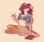  alcohol anthro beverage blush clothed clothing drunk felid female hi_res lion mammal megumigoo navel open_mouth pantherine simple_background sitting solo wine 