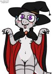  2019 anthro areola blush breasts claws clothing digital_media_(artwork) female hat headgear headwear horn kobold magic_user nipples nude pokefound pussy reptile scalie simple_background smile solo tongue witch witch_hat 