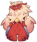  anthro blaziken blue_eyes breasts dorian-bc feathers female front_view hair long_hair looking_at_viewer navel nintendo nude orange_sclera pok&eacute;mon pok&eacute;mon_(species) portrait red_feathers scutes solo standing tan_feathers three-quarter_portrait video_games yellow_feathers 