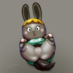  1:1 2019 absurd_res animal_crossing animal_humanoid anthro bonbon_(animal_crossing) bottomless clothed clothing female fur grey_fur hair hi_res humanoid lagomorph leporid mammal nintendo rabbit simple_background topwear video_games zigrock001 