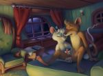  2019 anthro basil_(disney) book breasts chair clothing disney duo eyes_closed female handjob hat headgear headwear hi_res male mammal miss_kitty_mouse mouse murid murine nipples one_eye_closed penile penis rodent s1m sex smile the_great_mouse_detective window 