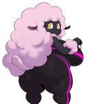  2019 :3 anthro big_breasts big_butt bovid breasts butt caprine clothed clothing digital_media_(artwork) domestic_sheep female hair hi_res horizontal_pupils looking_at_viewer looking_back love_handles mammal midriff overweight overweight_female pink_hair sheep sheep_mom short_stack simple_background solo sssonic2 thick_thighs voluptuous white_background wide_hips wool yellow_eyes 