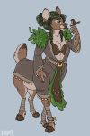  bandage bra breasts cervid clothed clothing dbd female hair hooves mammal simple_background solo standing taur underwear 