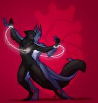  &lt;3 2019 ambiguous_gender anthro black_fur blue_scales dancing digital_media_(artwork) dragonborn dungeons_and_dragons duo fur glowing glowing_eyes hi_res horn kitterjitters magic male muscular muscular_male nude scales scalie simple_background smile tabaxi 