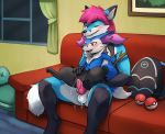  2019 3_toes 5_fingers anatomically_correct anatomically_correct_penis animal_genitalia animal_penis anthro anthro_on_anthro anthro_penetrated anthro_penetrating anthro_penetrating_anthro backpack bag balls black_nose blue_fur blush braixen canid canine canine_penis clitoris collar cum cum_drip cum_in_pussy cum_inside cum_on_balls cum_on_sofa curtains dipstick_tail dripping duo eyebrows female fluffy fluffy_tail fox fur hair haychel hi_res inner_ear_fluff inside knot larger_male looking_down male male/female mammal multicolored_fur multicolored_tail nintendo nude nyaaa_foxx one_eye_closed open_mouth penetration penis pink_hair pok&eacute;ball pok&eacute;mon pok&eacute;mon_(species) pussy signature sitting size_difference smaller_female sofa text three-quarter_view toes vaginal vaginal_penetration video_games white_fur window 