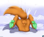  4_toes animal_genitalia balls beans canid canine cloufy cub dayn dayn_switch dive feet foot_focus fox fully_sheathed green_paws green_toes invalid_tag male male/male mammal nude nuity pawpads paws penis sheath snow snow_dive snowdive solo toes young 