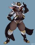  anthro breasts clothed clothing dbd female footwear hat headgear headwear high_heels kubrow looking_at_viewer shoes smile solo standing thick_thighs underwear 