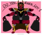  2018 absurd_res alien armor ben_10 ben_10:_omniverse bite biting_lip cartoon_network clothed clothing cora-ora-ora digital_media_(artwork) english_text exercise female headgear helmet hi_res humanoid legwear lips looking_at_viewer looma_red_wind multi_eye multi_limb muscular muscular_female not_furry orange_eyes red_skin self_bite simple_background solo tetramand text weightlifting weights workout 
