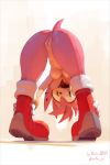  2019 amy_rose anthro anus bent_over black_nose blush boots bracelet breasts butt clothing eulipotyphlan female footwear gloves green_eyes hair happy hedgehog hi_res holding_legs jewelry looking_at_viewer mammal mostly_nude navel nipples open_mouth open_smile pink_body pink_hair pussy rear_view signature simple_background smile solo sonic_(series) sy_noon tongue video_games 