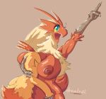  anthro anthrofied avian big_breasts bird blaziken blue_eyes blush breast_smother breasts chicken drawfruit duo embarrassed eyelashes female galliform gallus_(genus) gesture hair happy larger_female male nintendo nipples nude open_mouth phasianid pointing pok&eacute;mon pok&eacute;mon_(species) pok&eacute;morph raised_arm red_body size_difference smaller_male smile smothering standing sweat video_games yellow_sclera 