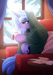  2019 absurd_res bedding blanket cup cutie_mark equid female feral friendship_is_magic hair hi_res horn inside mammal my_little_pony princess_luna_(mlp) redchetgreen smile sofa solo unicorn window yakovlev-vad 