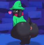  &lt;3 2019 anus backsack balls big_butt black_fur blush bottomless bovid butt caprine clothed clothing crouching deltarune fur girly goat green_eyes huge_butt looking_back male mammal mistpirit partially_clothed presenting presenting_hindquarters ralsei solo video_games 