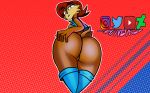  2019 anthro blush breasts butt clothed clothing eyelashes female girly looking_at_viewer mammal mature_female nativefall sally_acorn simple_background single solo sonic_(series) thick_thighs 