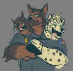  3_heads angry annoyed anthro brother brothers canid cerberus conjoined european_mythology frown greek_mythology mammal meaninglez multi_head multifur mythology police sibling tongue tongue_out yelling 
