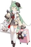  1girl ahoge akagi_(azur_lane) akashi_(azur_lane) alternate_costume animal_ears azur_lane backpack bag bespectacled bow cat_ears character_doll eyebrows_visible_through_hair full_body glasses green_hair kaga_(azur_lane) long_hair looking_at_viewer low-tied_long_hair mole mole_under_eye official_art red_bow saru scarf sleeves_past_fingers sleeves_past_wrists thighhighs transparent_background very_long_hair white_legwear white_scarf yellow_eyes yuudachi_(azur_lane) 