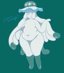  2019 absurd_res anthro belly big_belly big_butt breasts butt cnidarian cosmicscourge deep_navel embarrassed fan_character female flat_chested hi_res invalid_tag jellyfish marine medusozoan navel nihilego nintendo nude overweight overweight_female pok&eacute;mon pok&eacute;mon_(species) pussy slightly_chubby small_breasts tentacles thick_thighs ultra_beast video_games wide_hips 