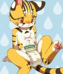  anthro blush child clothed clothing cub diaper felid male mammal navel pampers pantherine raier sitting solo tiger topless unrealplace young 