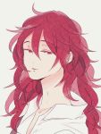  1other androgynous colored_eyelashes eeennnka eyebrows_visible_through_hair houseki_no_kuni long_hair looking_at_viewer open_clothes open_collar open_shirt padparadscha_(houseki_no_kuni) red_eyes red_hair solo upper_body wavy_hair 
