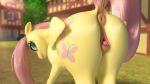  16:9 2019 3d_(artwork) anus butt clitoris clopician cutie_mark detailed_background digital_media_(artwork) equid equine eyelashes female feral fluttershy_(mlp) friendship_is_magic mammal my_little_pony outside pterippus pussy rear_view solo 